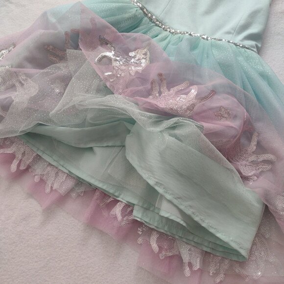 Zunie Girls Unicorn Ombre Tulle Dress 4 Sequins Green Blue Purple Party Wear - Picture 6 of 10